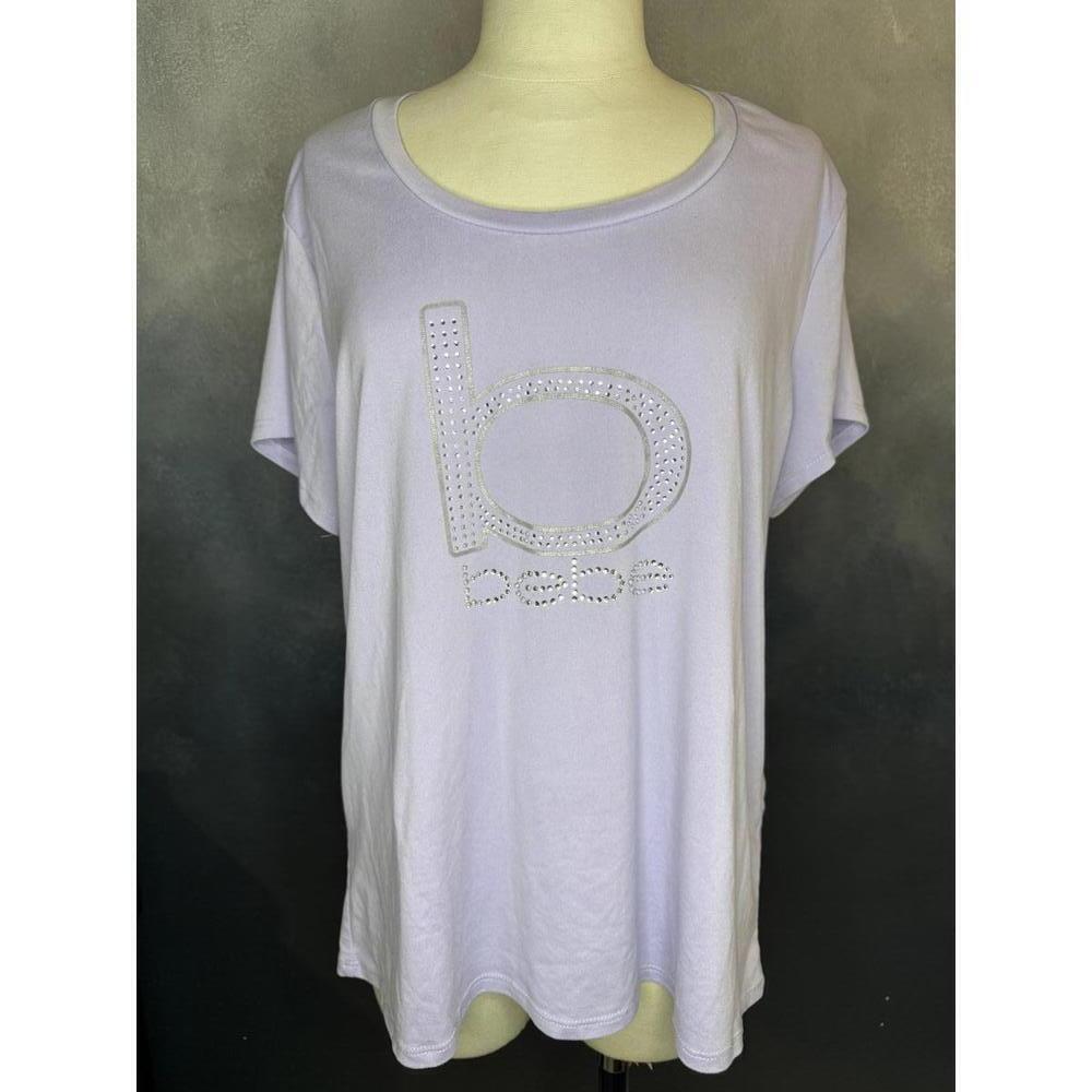 bebe Sport Women's XL Lavender Logo Tee Rhinestone Short Sleeve Top